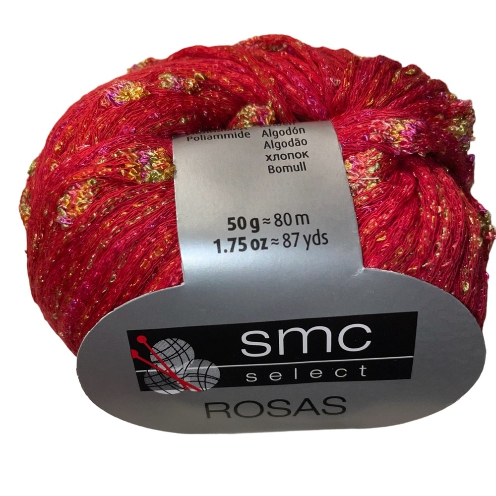 SMC Select Rosas Flower Detail Worsted Cotton Blend Yarn Red Yellow 1701 DL